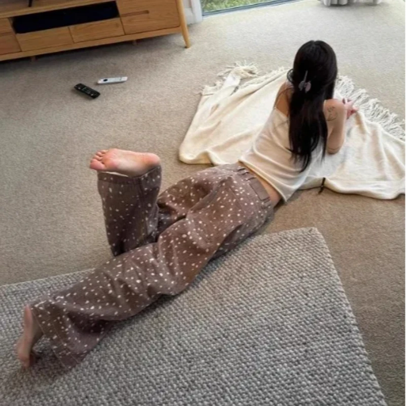 

Джинсы в стиле Y2K с принтом оленя, модные в стиле Harajuku, гранж, готика, хип-хоп, уличная мода, облегающие джинсы в винтажном стиле.