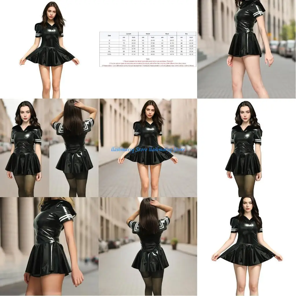 

573B Womens Shining Metallic Dress Short Sleeve Bodycon Mini Dresses Party Club Dress