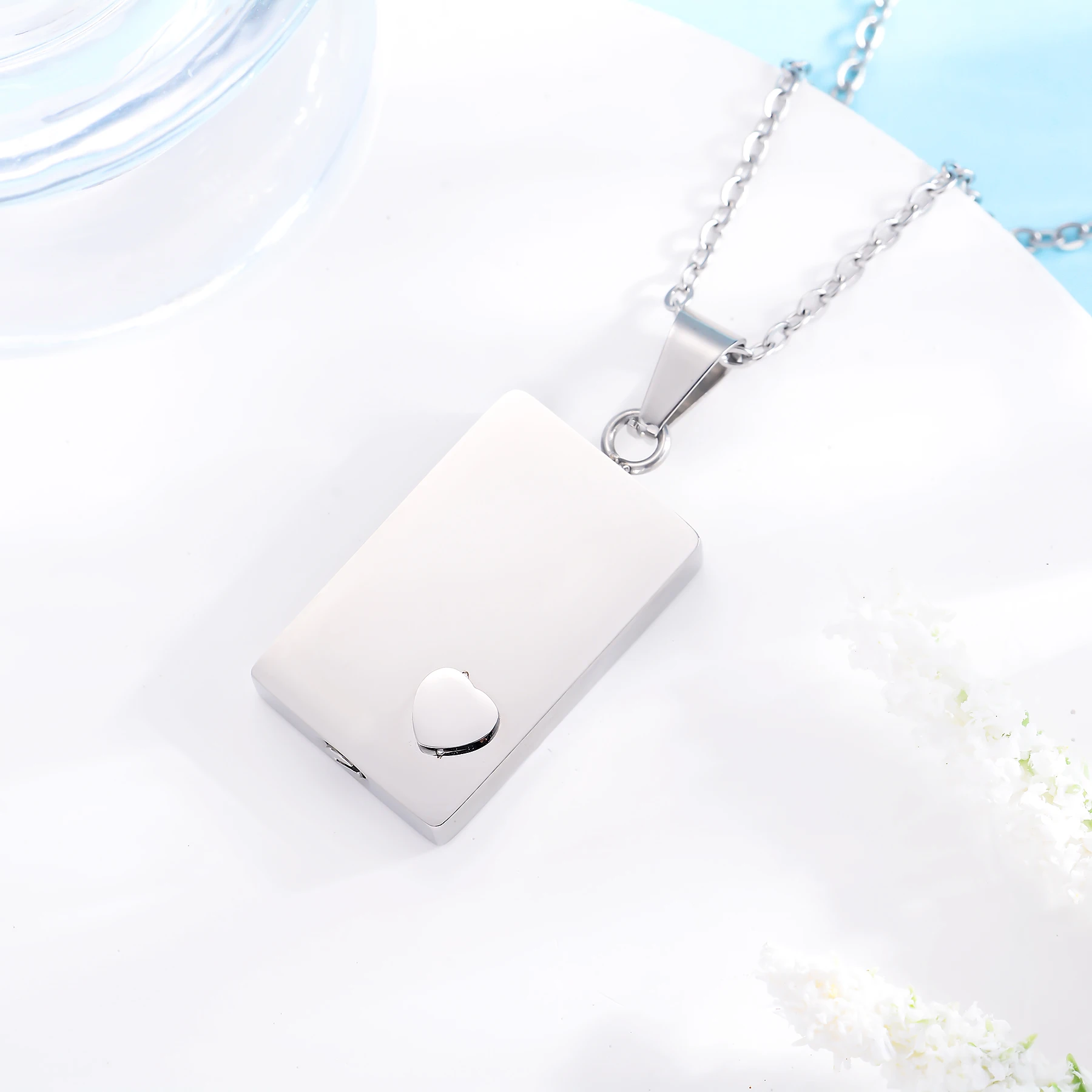 Rectangle Shaped Urn Ash Pendant for Cremation Memorial Jewelry Keepsake Trendy Locket Necklace Personalized