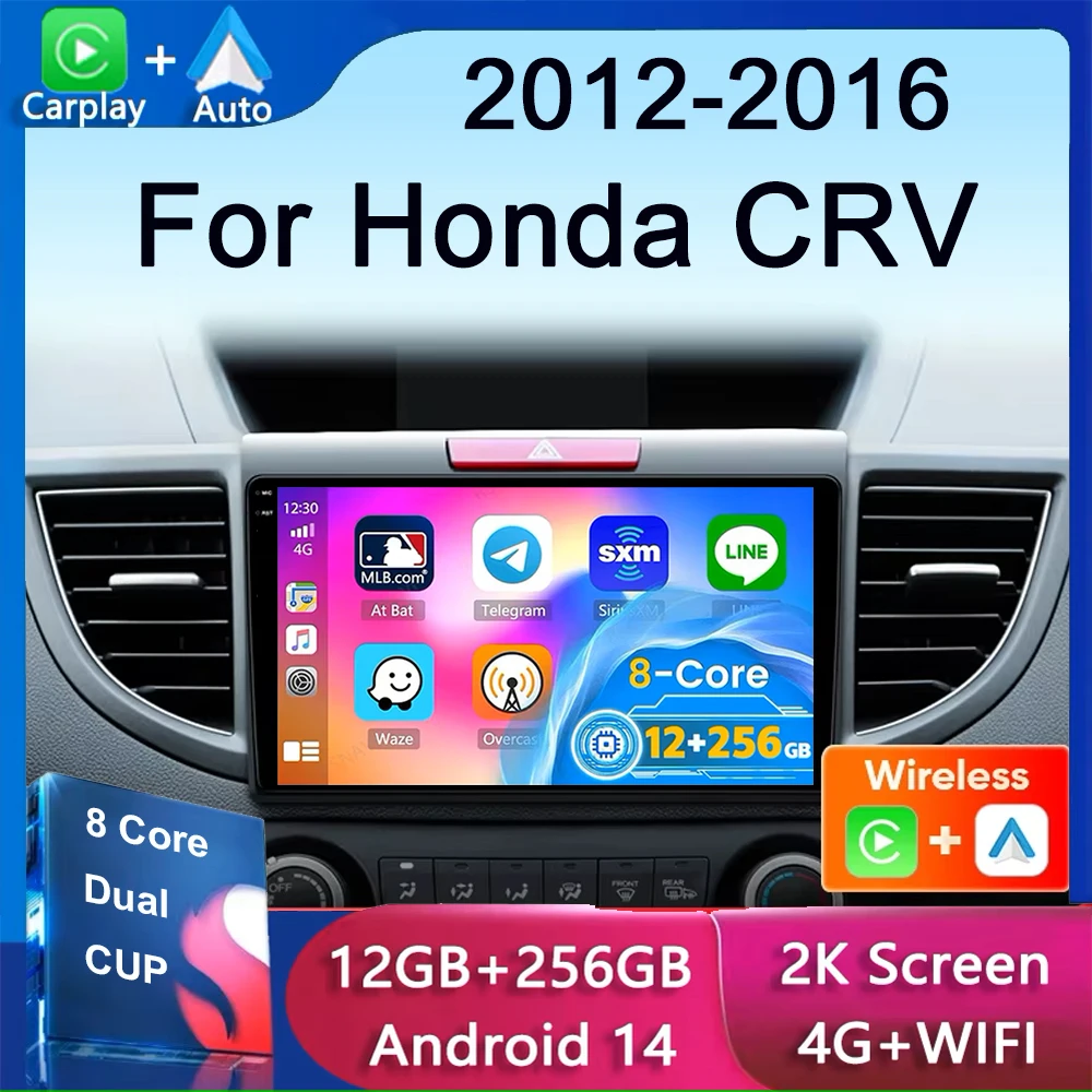 Android 14 Wireless Carplay Auto Car Radio For Honda CRV CR-V 2012 2013 2014 2015 2016 Multimedia GPS Autoradio 4G WIFI DSP