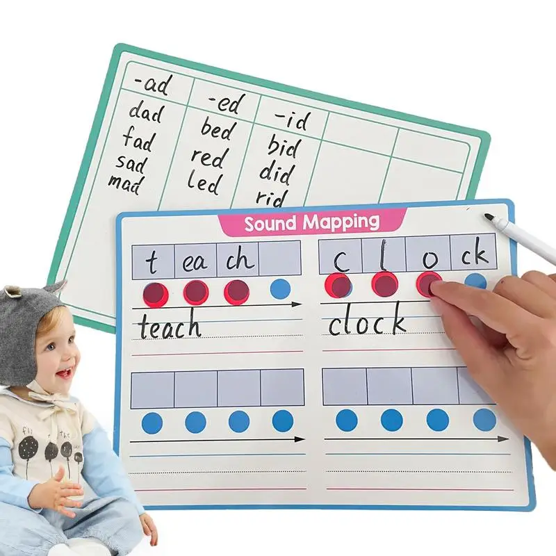 Tablero borrable en seco para aprendizaje de fonética, tablero de práctica de fonética para niños, herramienta de aprendizaje con contenido rico para el hogar en edad preescolar