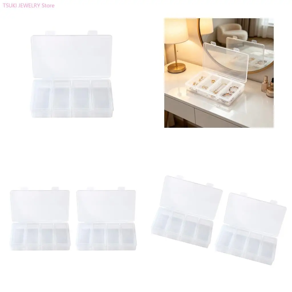 62KE Space Saving 4 Section Display Case For Jewelry Collection Storage Box For Rings Earrings and Craft Supplies