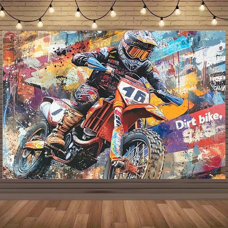 Giant Dirt Bike Motocross Tapestry Wall Hanging Street Art Graffiti Sports Decor Premium Textile Print 150x300cm Room Decor