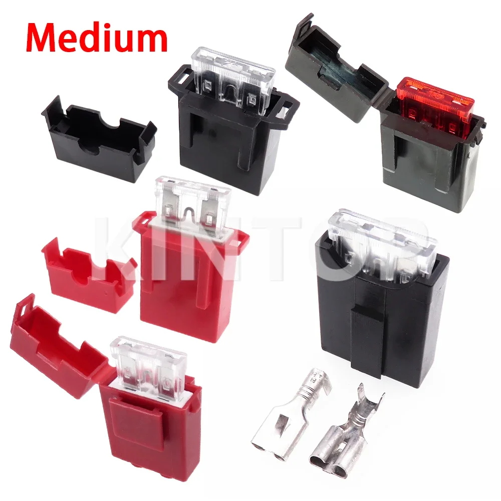 1 Set Blade Type Medium Fuse Holder Middle Fuse Box Standard Ceramics AC Assembly Car Insurance Socket with Crimp Terminals