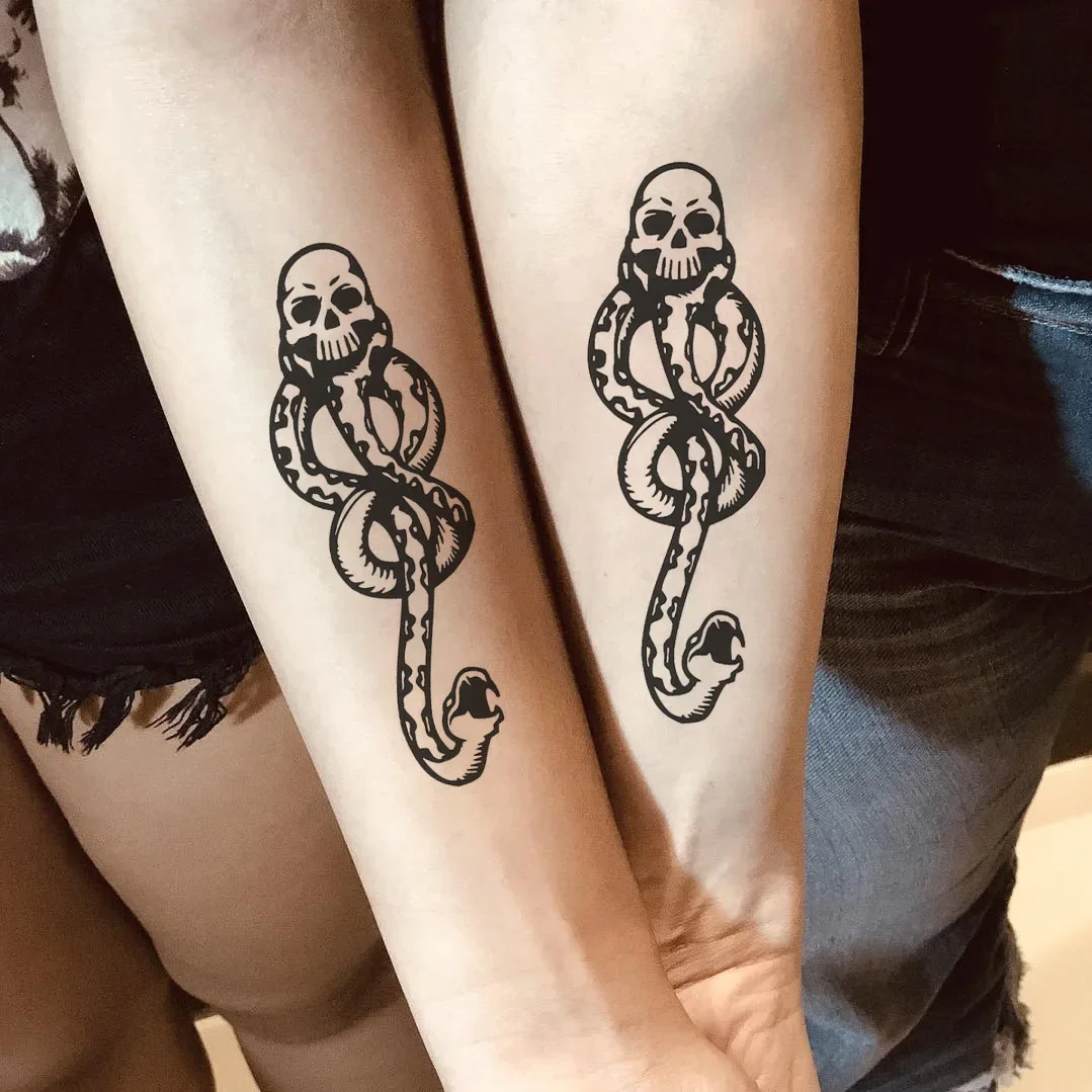 5PCS/10PCS/20PCS Death Eaters Dark Mark Temporary Tattoos Black Cartoon Skeleton Snake Body Art Waterproof Fake Tatoo Sticker