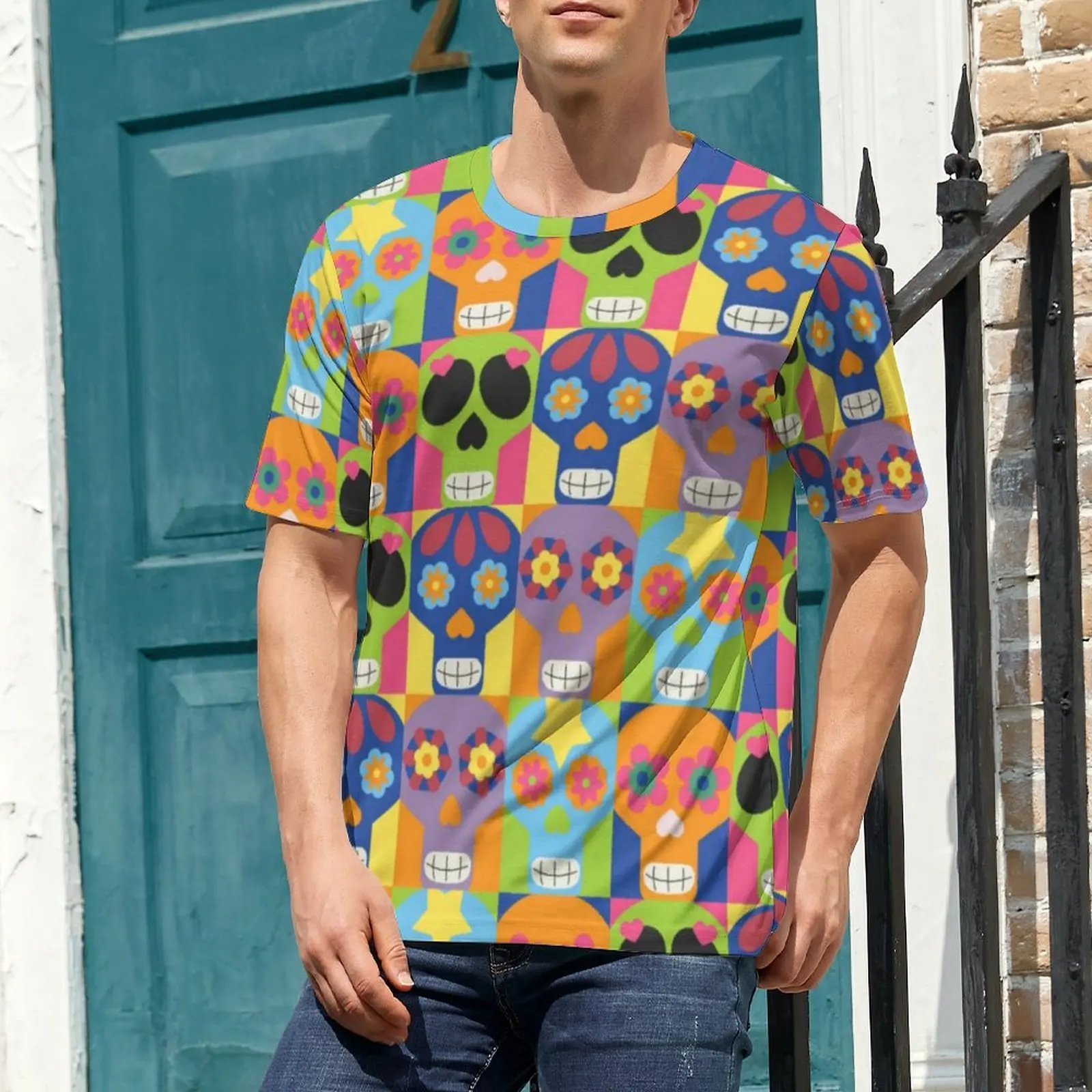 Man Cute Sugar Skull T Shirt Halloween Party Cool T-Shirts Short-Sleeved Design Tshirt Hot Summer Classic Oversized Top Tees