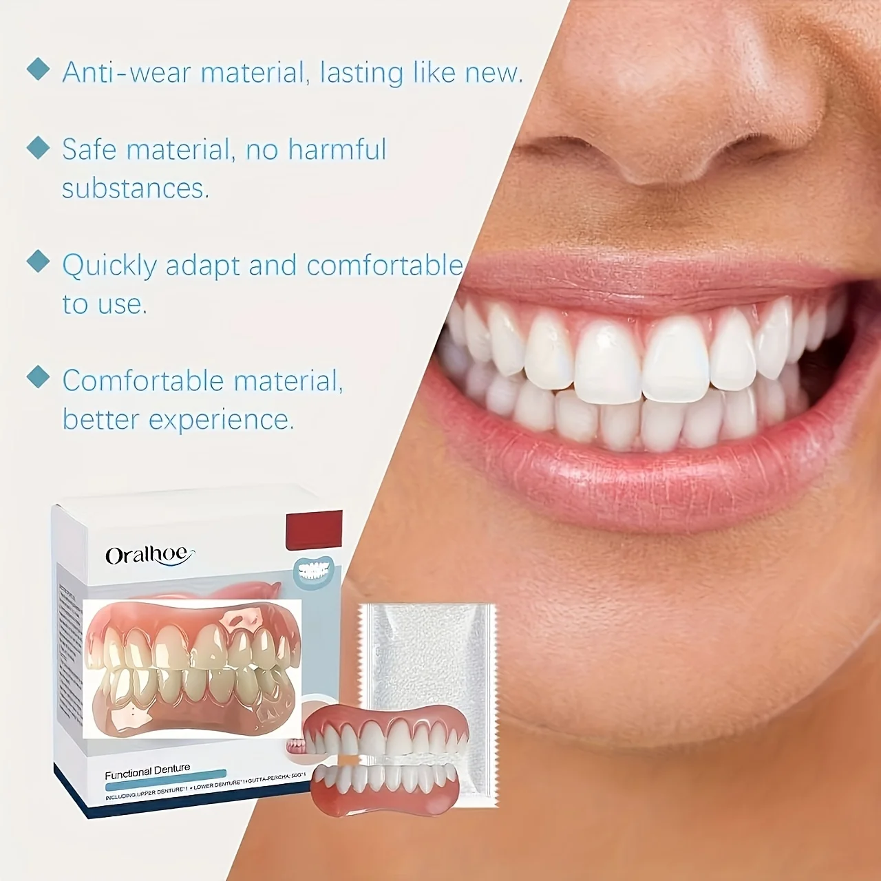 Carillas Dentales Cosméticas para Dientes Superiores e Inferiores + Perlas Dentales - Fáciles de Usar - Diseño Realista para Todo Tipo de Dientes - Aptas para Todas las Edades y Géneros - Aspecto Natural de Dientes - Dientes Removibles para un Ajuste Perfecto. Juego de Parches Temporales para Dientes Cosméticos