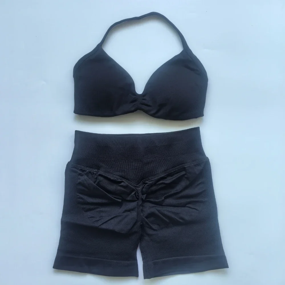 2-teiliges Gym-Set für Damen: Trägerloses Yoga-Bra-Top, High-Waist-Workout-Shorts, Sportanzug, nahtloses Yoga-Set, Fitnesskleidung – Detail 26