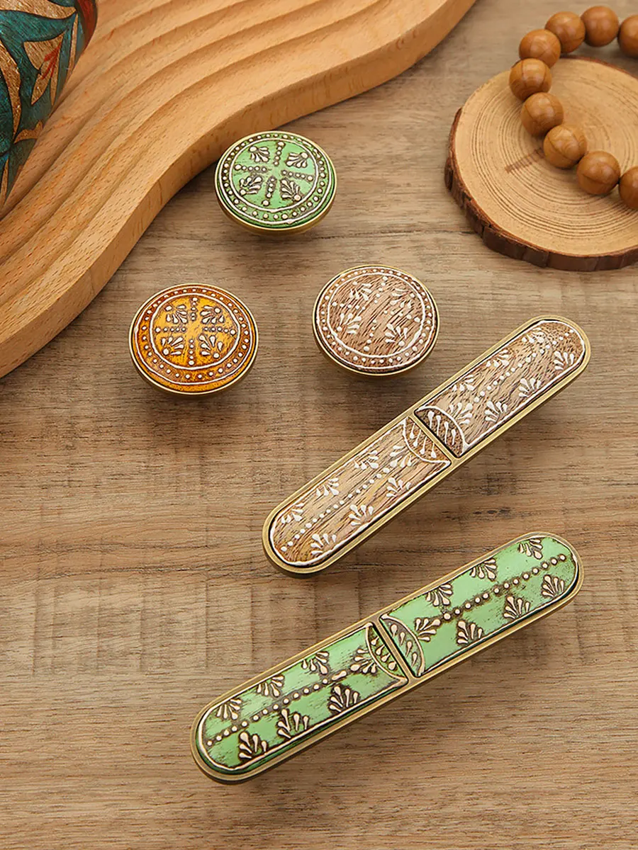 Vintage Cabinet Pulls Medieval Log Wind Solid Wood Hand Painted Brass Cabinet Door Wardrobe Drawer Furniture Hardware Handle