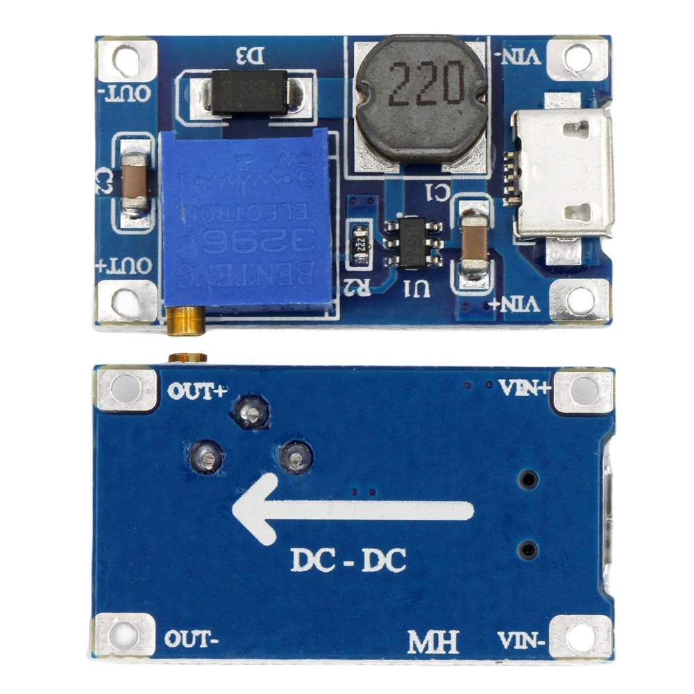 MT3608 DC-DC Adjustable Boost Module 2A Boost Plate Step Up Module With MICRO USB 2V-24V to 5V 9V 12V 28V