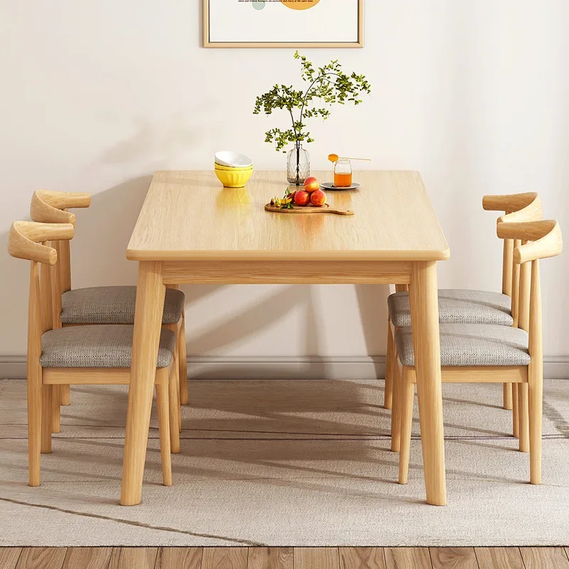 Modern simple rectangular solid wood legs, table and chair combination household small table