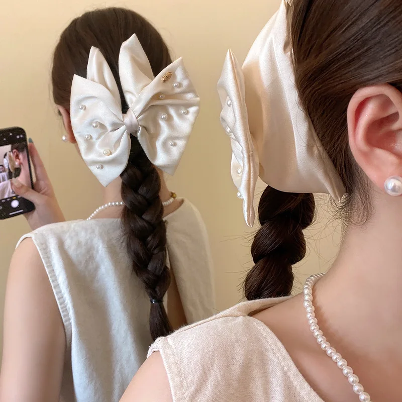 أنيقة مزاجه النسيج كبير القوس مشبك شعر للمرأة الكورية نمط مثلث القرش كليب فتاة الموضة عالية ذيل حصان الشعر المشبك