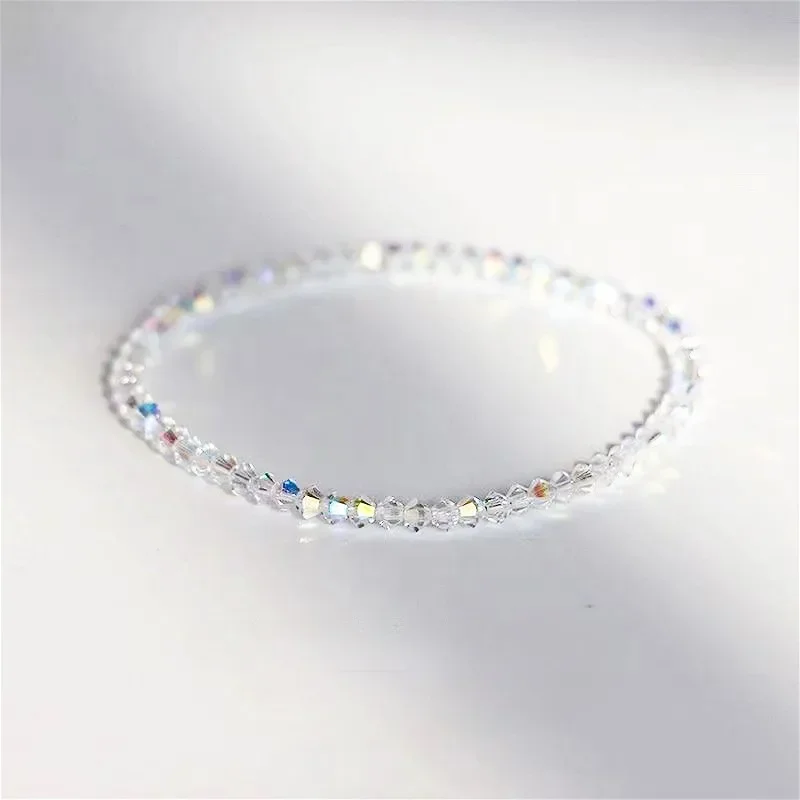 سوار كريستال رفيع أبيض شفاف لامع للنساء ، بسيط ، مجدد ، ملون ، خفيف ، قابل للتمدد ، مجوهرات ، هدية حفلات