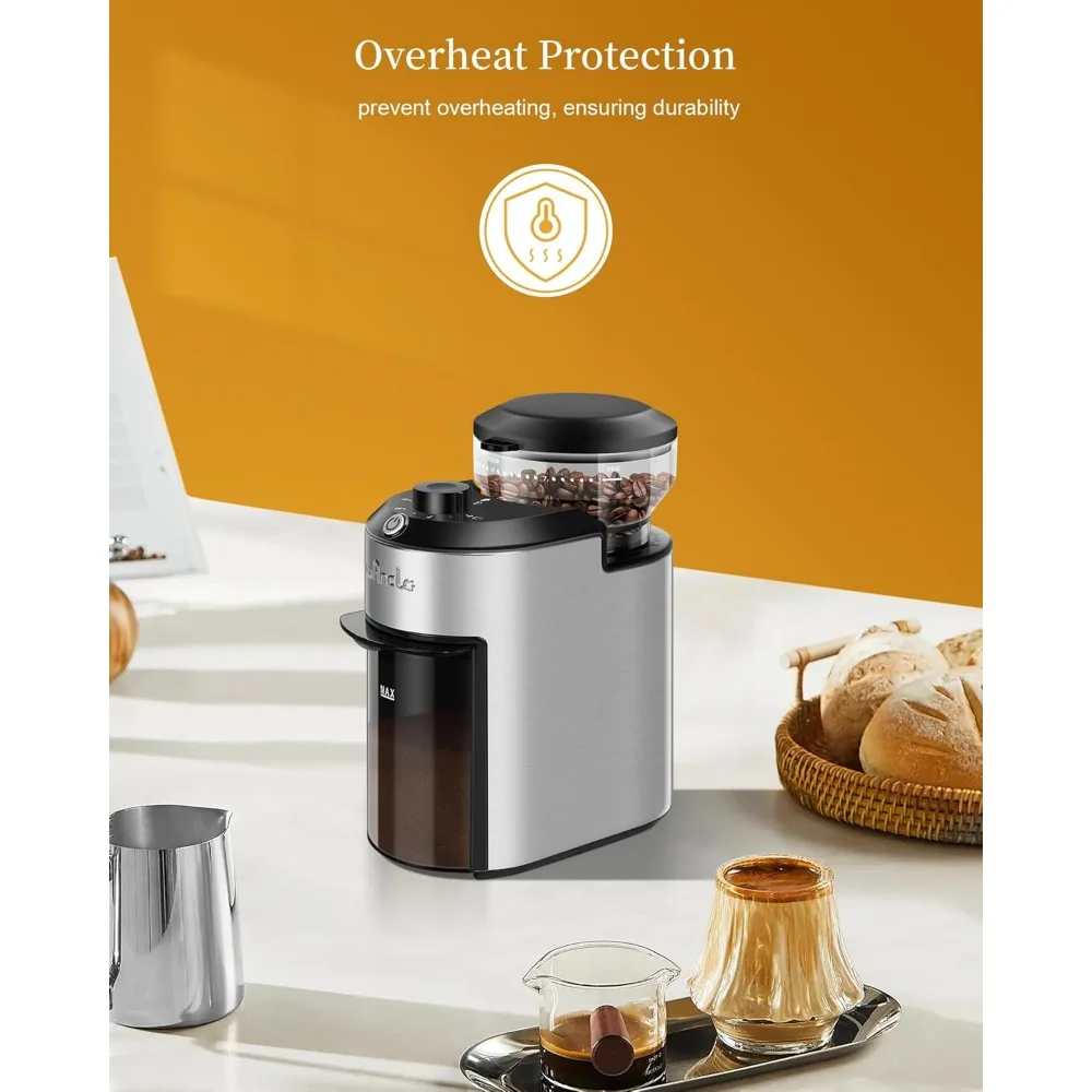 Coffee Grinder, with 28 Grind Settings, Overheat Protection, 2-12 Cup Capacity,  for Easy Storage, Stainless Steel
