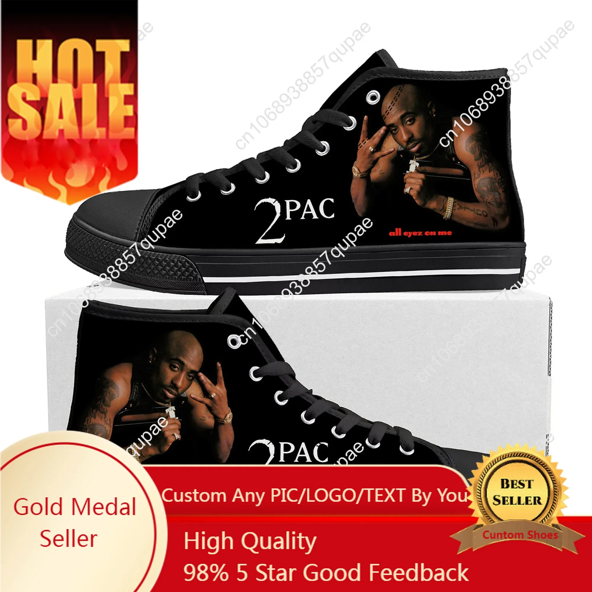 

Rap 2Pac Tupac High Top Sneakers All Eyez on Me Mens Womens Teenager High Quality Canvas Sneaker Casual Couple Shoes Custom Shoe