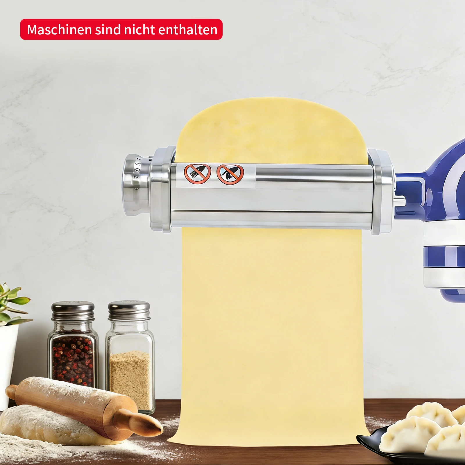 Teigpressmaschine 14cm Länge 0,3-2,3mm Einstellbare Dicke Zur Verwendung mit Standmixer für die Herstellung von Teigtaschen- und Wonton-Teig