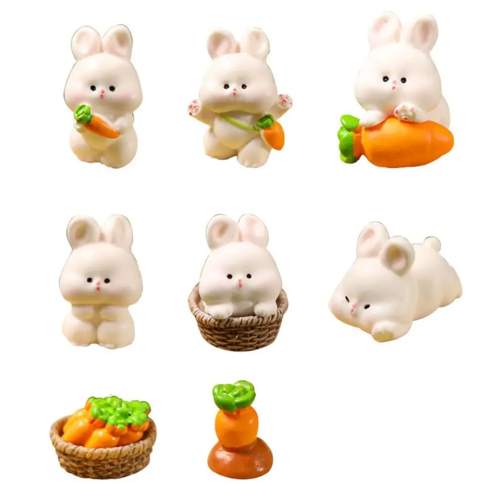 Car Interior Ornaments Cute Rabbit Micro Ornaments Resin Cartoon Bunny Miniature Figurines Mini DIY Rabbit Toys Living Room