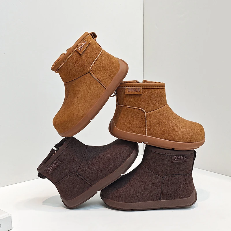 

New Fashion Kids Retro Ankle Plush Boots Winter Simple Girls Warm Cotton Boots Children's Platform Furry Short Boots Side Zipper
