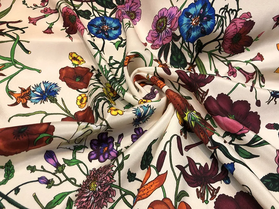 Designer Cloth 30 Momme Heavy Crepe Stretch Silk Clothing Fabric Root Foundation Color Flower Dragonfly Inkjet Silk Fabric