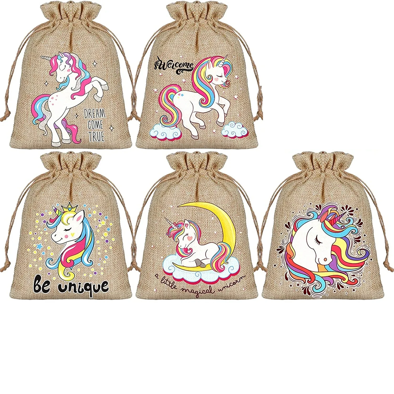 12 Burlap Candy bags Magical magic Rainbow Unicorn themed girl Birthday Party baby shower thank you welcome decoration Gift