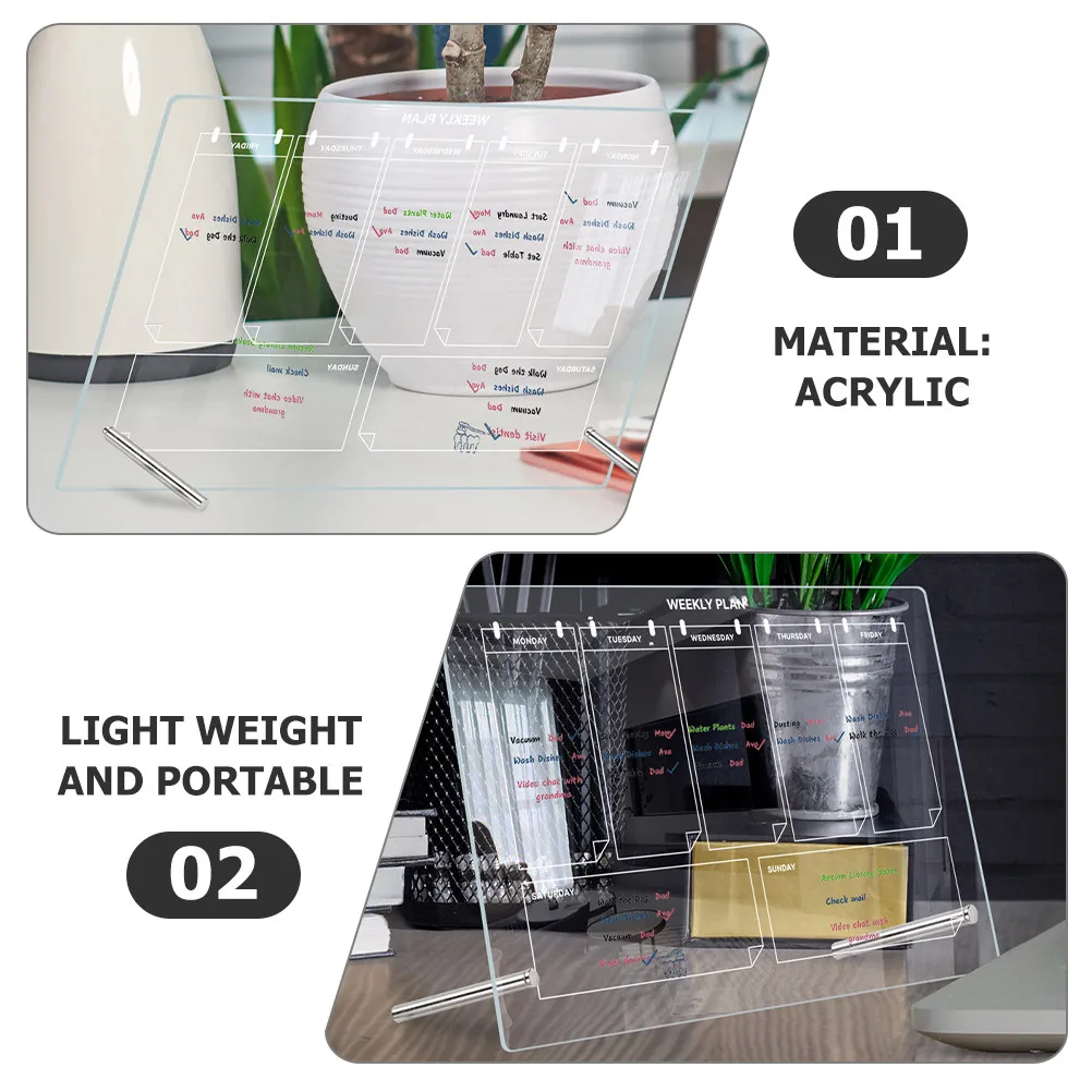1Set Transparent Acrylic Memo Board Multi-Function Writing Message Note Board for Home Office Desktop Decoration Erasable
