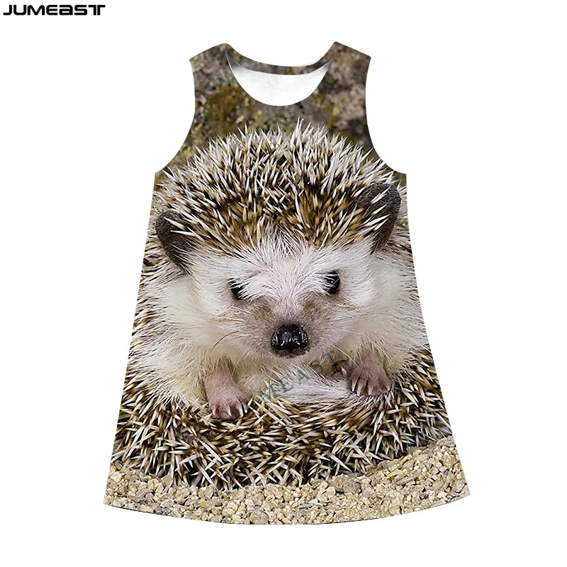 Jumeast Y2k Women 3D Printed Dresses Hip Hop Lovely Animal Hedgehog Summer Sleeveless Dress Suspender Nightdress