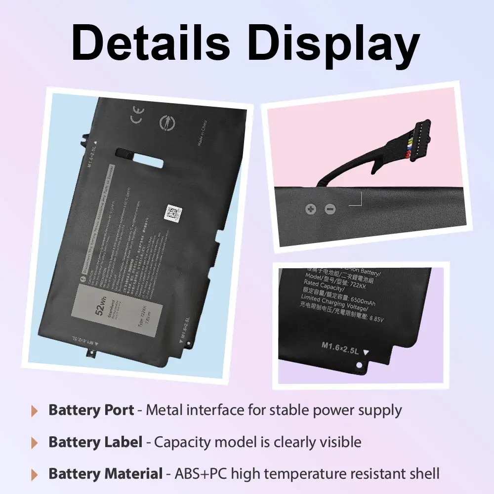 722KK 52Wh Laptop Battery for Dell XPS 13 9300 9310 9380, Replaces P117G Series, 2XXFW, FP86V