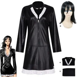 Anime Nico Robin Cosplay Costume Miss Allsunday Black PU Uniform Long Sleeves Dress Woman Sexy Carnival Birthday Party Suit