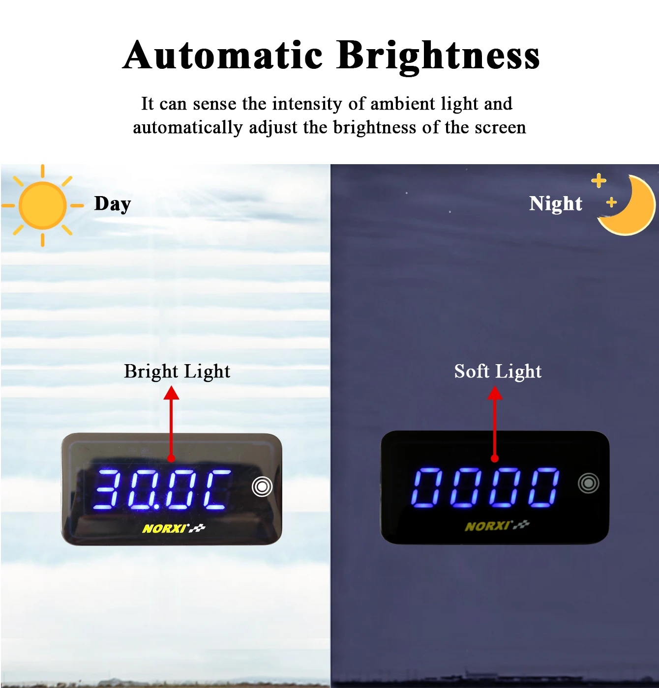 Motorcycle thermometer universal Voltage Time 3 IN 1LED Digital Display Automatic brightness adjust motorcycle temperature meter