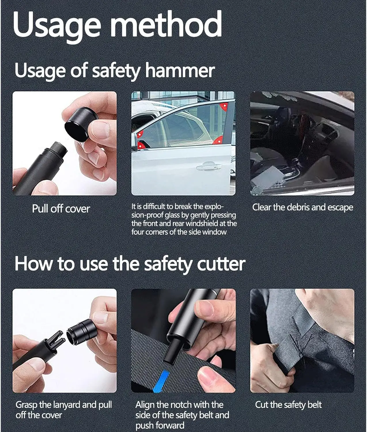 Multifunctional Car Safety Hammer 2 in 1 Emergency Glass Window Breaker and Belt Cutter Automotive Emergency Escape Rescue Tool