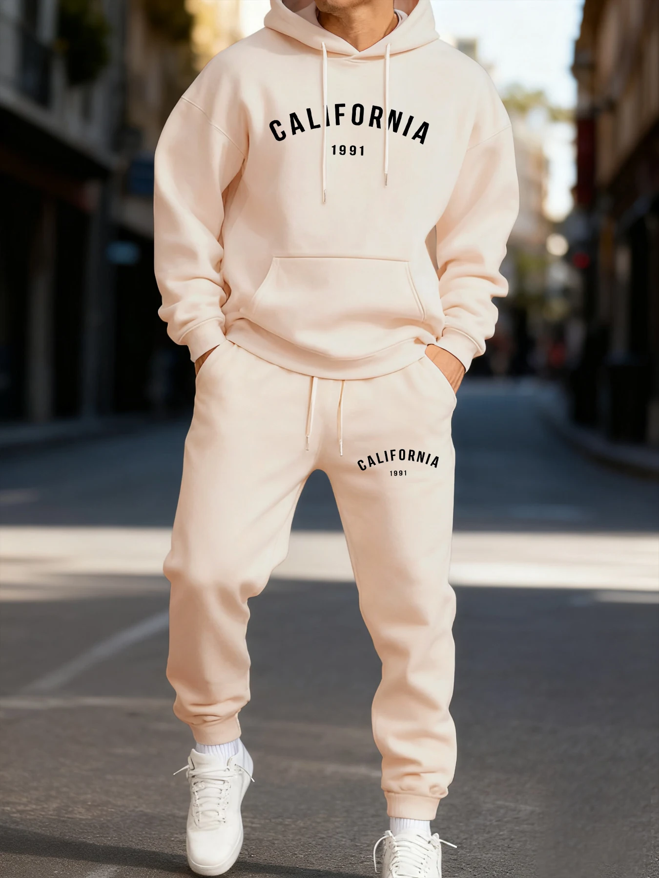 Califirnia carta 1991 imprime conjunto de moletom com capuz masculino de comprimento longo rua dois peças conjuntos de roupas casuais de casal moda calças de jogging