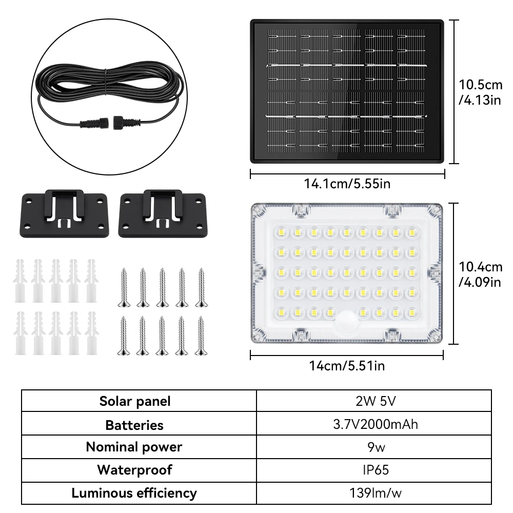 2 Stück 234LED Solar-Wandleuchte IP65 Wasserdicht Bewegungssensor Flutlicht Außen Split Sicherheitsbeleuchtung Lampe für Terrasse, Hof, Garage – Detail 21