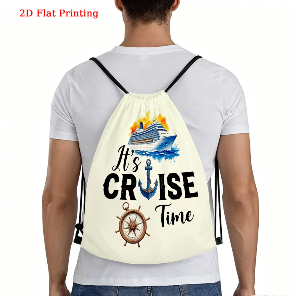Cruise Theme, Drawstring Backpack, 2D Flat Printing Ship Anchor Design, Fitness Sports Bag, Outdoor Travel Cinch Sack