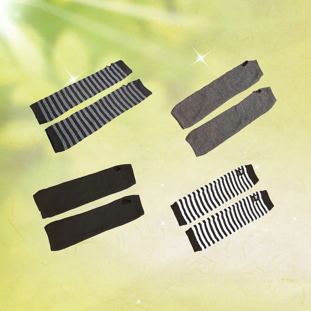 

4 пары хлопковых зимних длинных перчаток без пальцев с отверстием для большого пальца, грелки для рук для женщин и девочек, черные, темно-серые, черно-белые