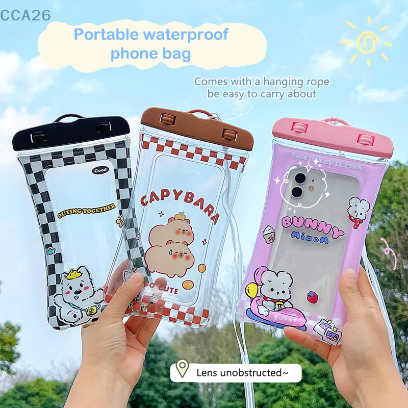 Cartoon Capybara Waterproof Mobile Phone Bag Touch Screen Kapibala Airtight Phone Pouch Diving Seal Protective Case W/Lanyard