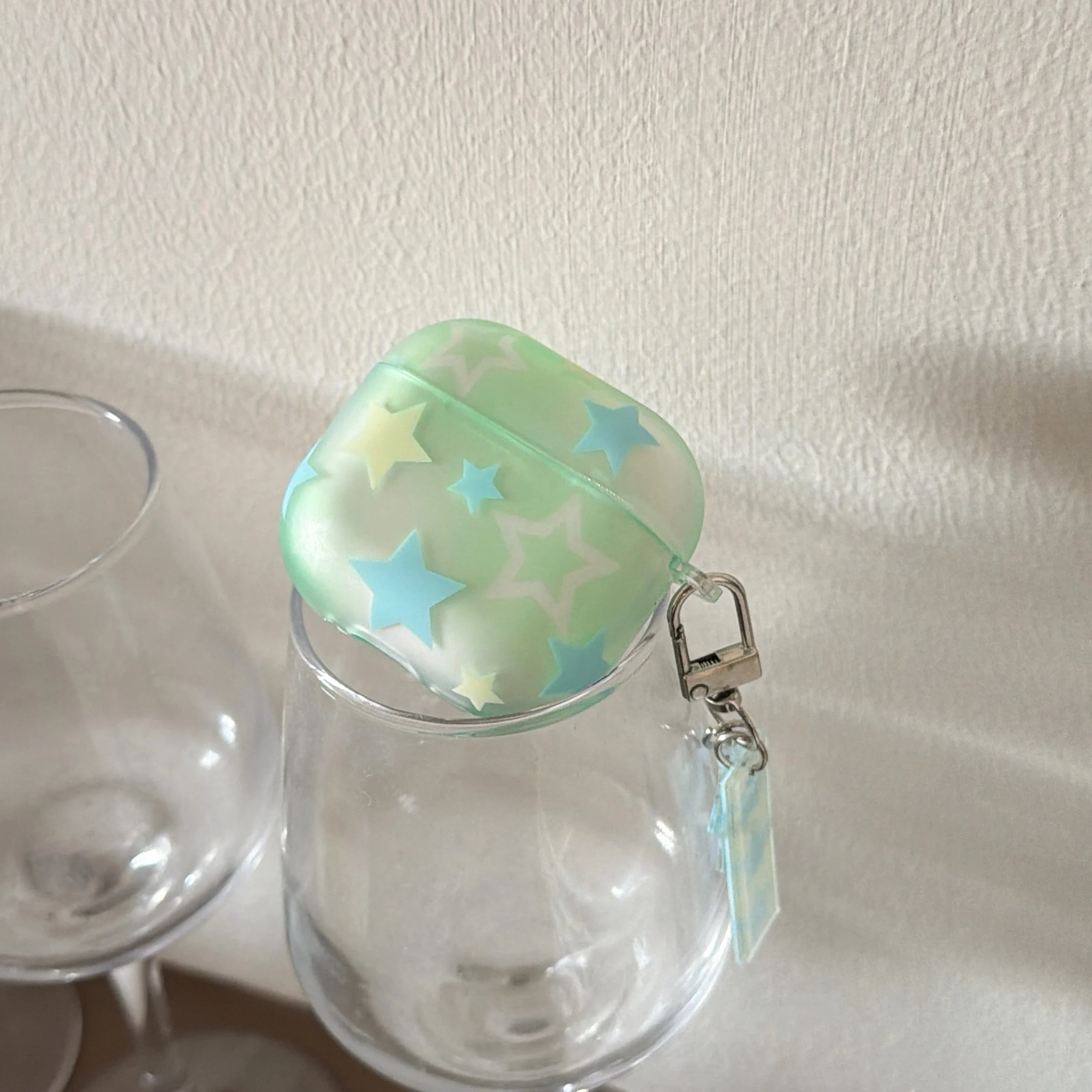 Simple Fresh Blue Star Pattern Transparent Green Matte Earphone Case Cover Case For AirPods 1 2 3 4 5 Pro Pro2 Pro3 with Pendant
