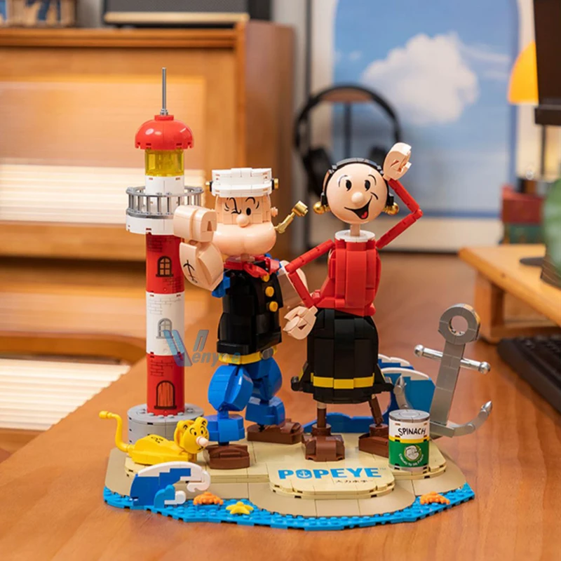 Popeye the Sailor Scene Figures Building Blocks Oliver Assembled Model Steam Treasure Hunting Ship Bricks Toy For Kid Santa Gift