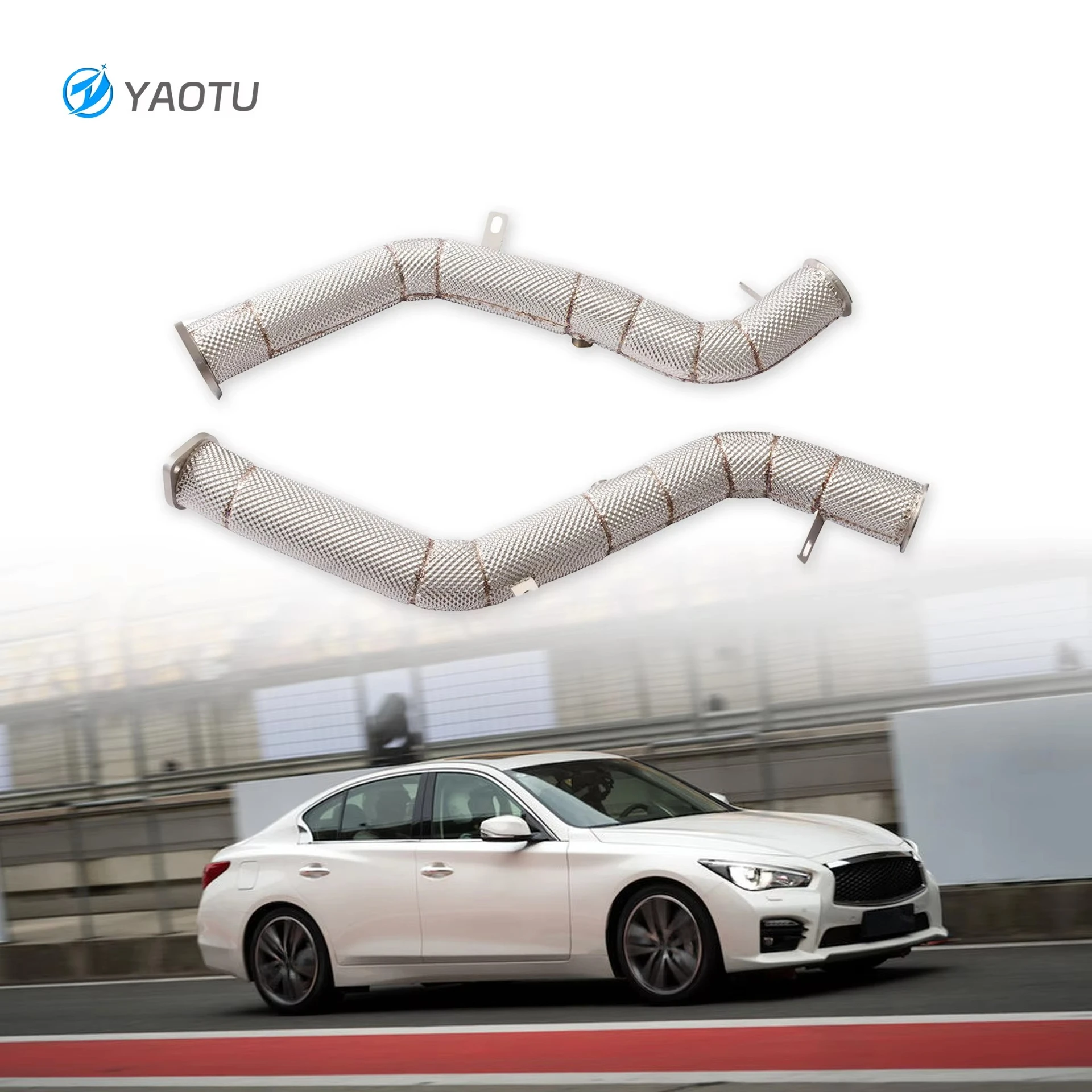 

YT High Flow Sport Exhaust Downpipes for Infiniti Q50 3.0T & Nissan 400Z with Heat Insulation Straight-through Upgrade Downpipes