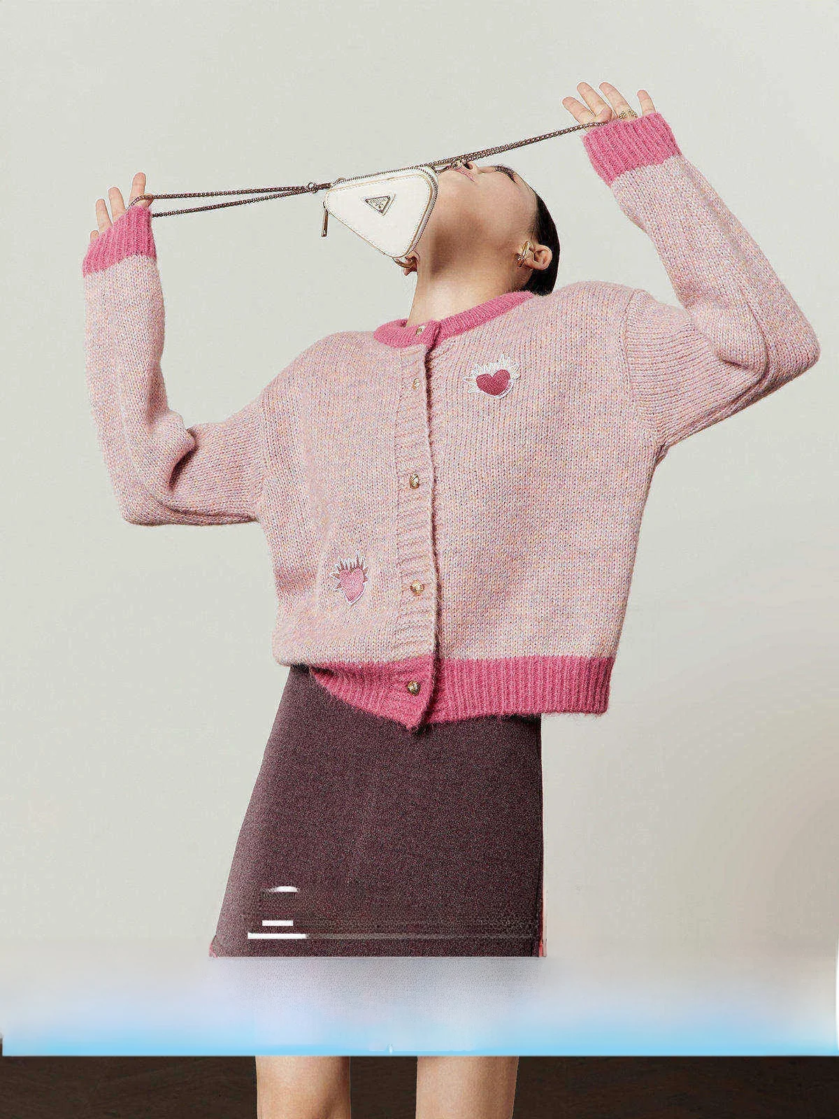 

Pink Knitted Sweater Coat Women's Fall New Sle Commuter Sle Gold Button Loose Fit Sweet Sle round Ne Long Sve or...