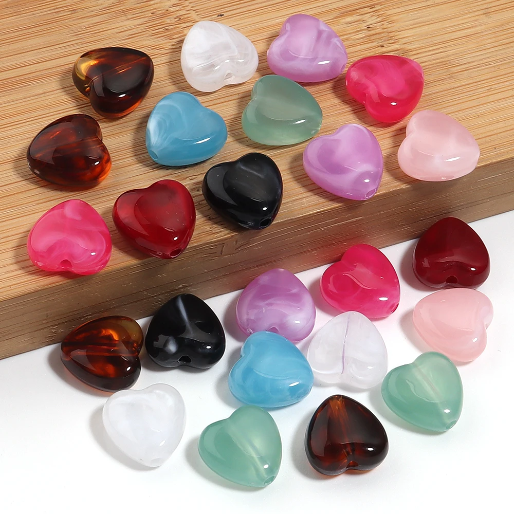 10pcs/lot 14X14mm Colorful Love Heart Beads Acrylic Spacer Beads for DIY Necklace Bracelet Pendant Jewelry Making Accessories