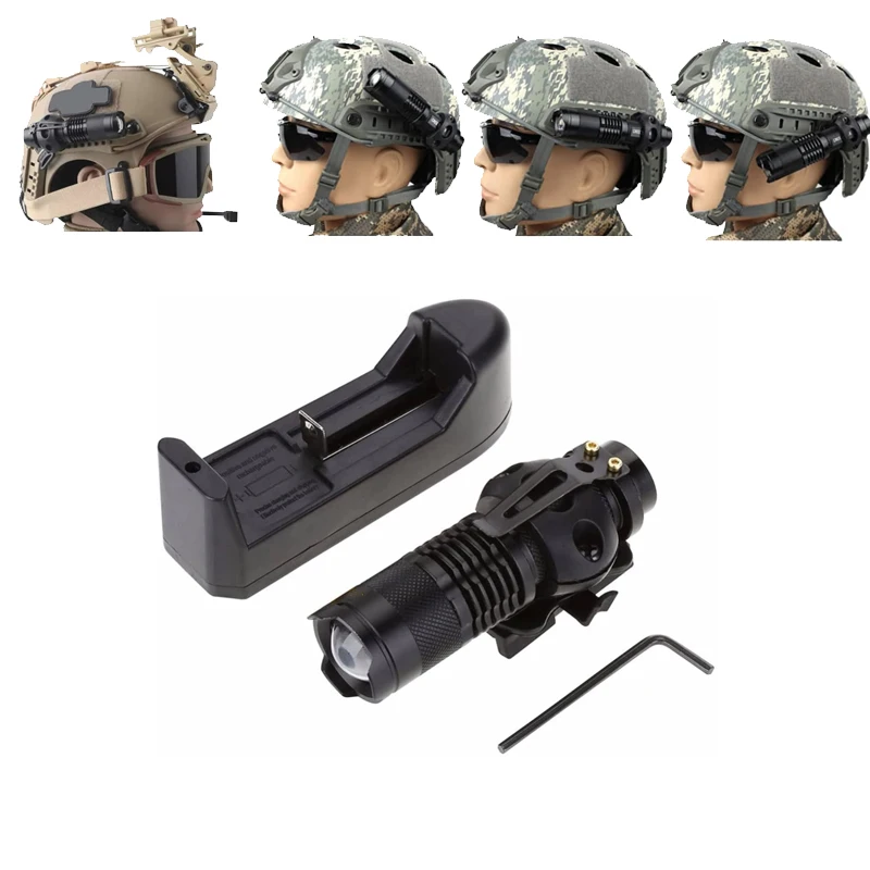 Outdoor Zoom flashlight With Helmet Flashlight Holder Mount Plastic Flashlight Clamp Support Fast/MICH Helmet Rail For Hunting