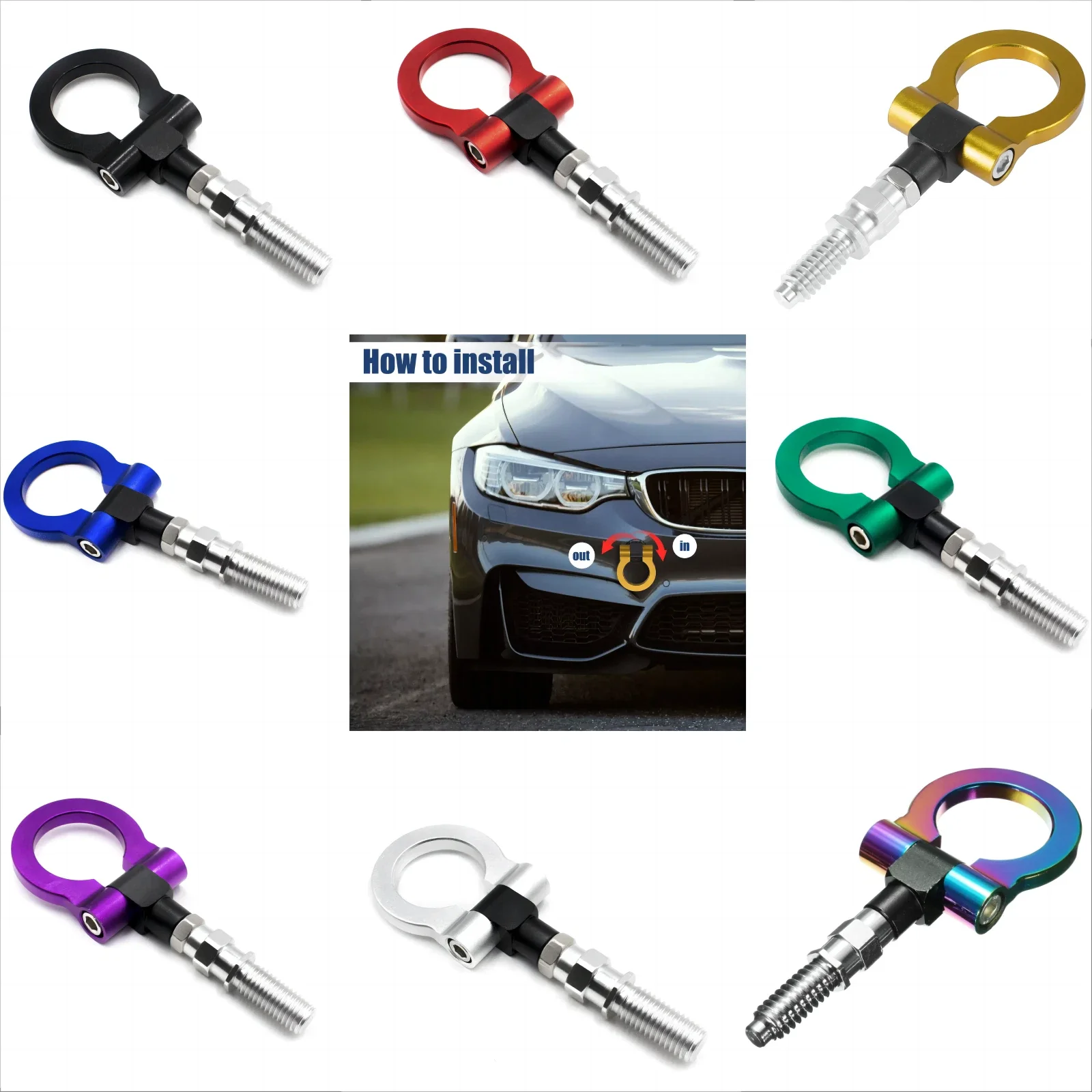 Front Rear Bumper Ring Screw On Racing Tow Hook Bar For BMW European Car Trailer