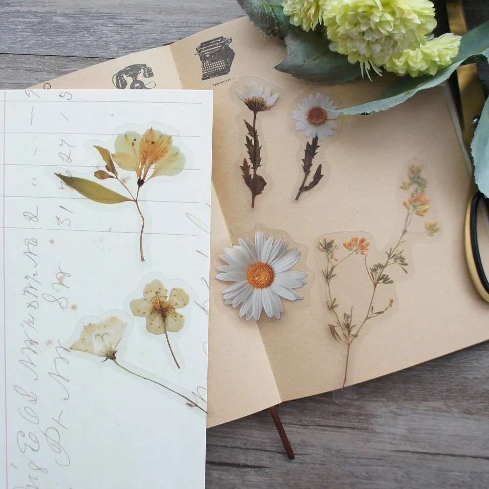 10pcs Big Size White Daisy Flower Style PVC Transparent Sticker Scrapbooking DIY Gift Decoration Tag view 3