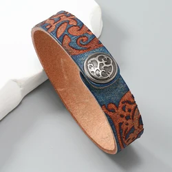 Vintage style real leather with carved pattern bracelet