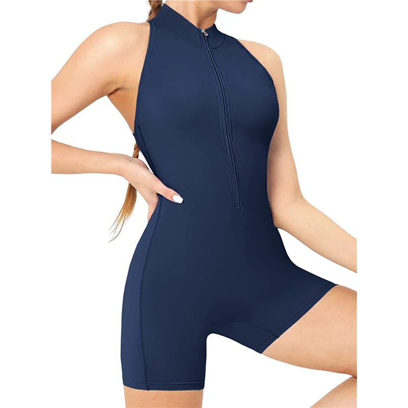 

A09P женское боди для фитнеса без рукавов, комбинезон на молнии, шорты, боди, боди