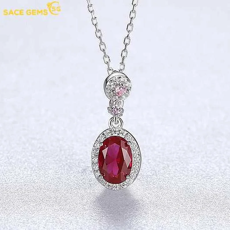 

SACE GEMS Vintage Ruby Pendant Necklace Women 925Sterling Silver Clavicle Chain Wedding Party Luxury Fashion Fine Jewelry Gift