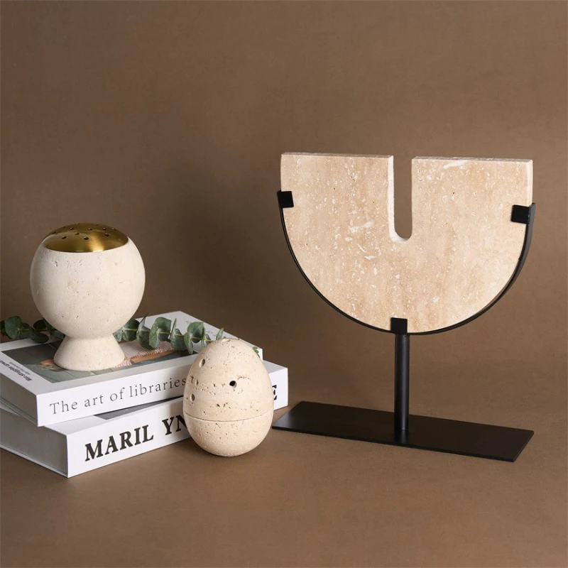 Modern light luxury simple home decoration customization, creative room ornament beige marble ornament recommendation