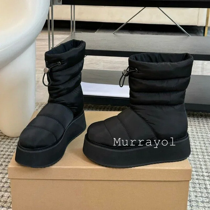 여성용 아이더 다운 드로스트링 디자인 스노우 부츠, 겨울 아웃웨어, 미끄럼 방지 앵클 부츠, 라운드 토, 따뜻함, 두꺼운 바닥, 짧은 보타스, 신상