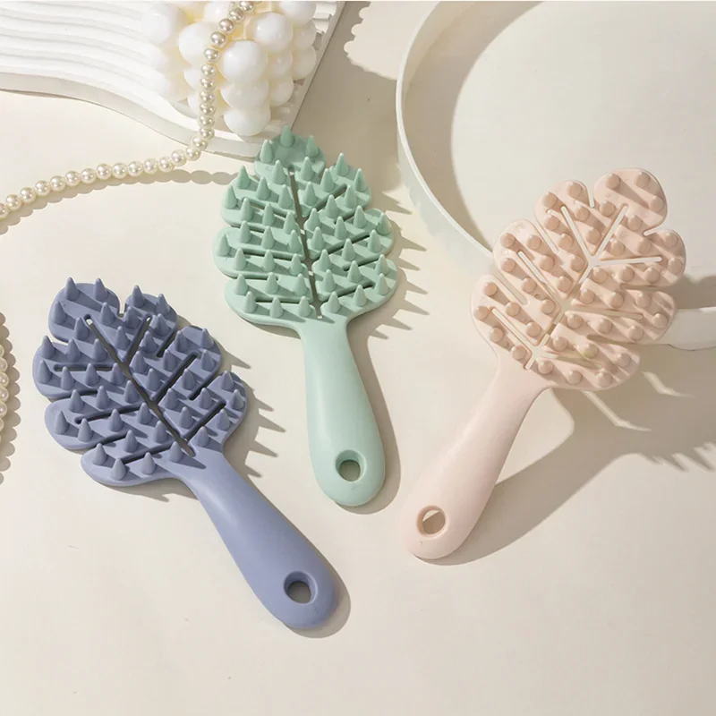 1Pcs Blatt Shampoo Pinsel Kopfhaut Massage Pinsel Kopf Waschen Kamm Zwei-seitige Haar Massager Bad Pinsel Körper Wäscher haar Zubehör