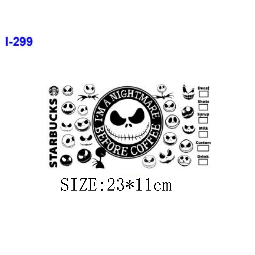 1pcs Christmas Jack and sally 16oz DTF Sticker Cups Personalize UV Wrap Transfer DIY Logo Selfadhesive Waterproof